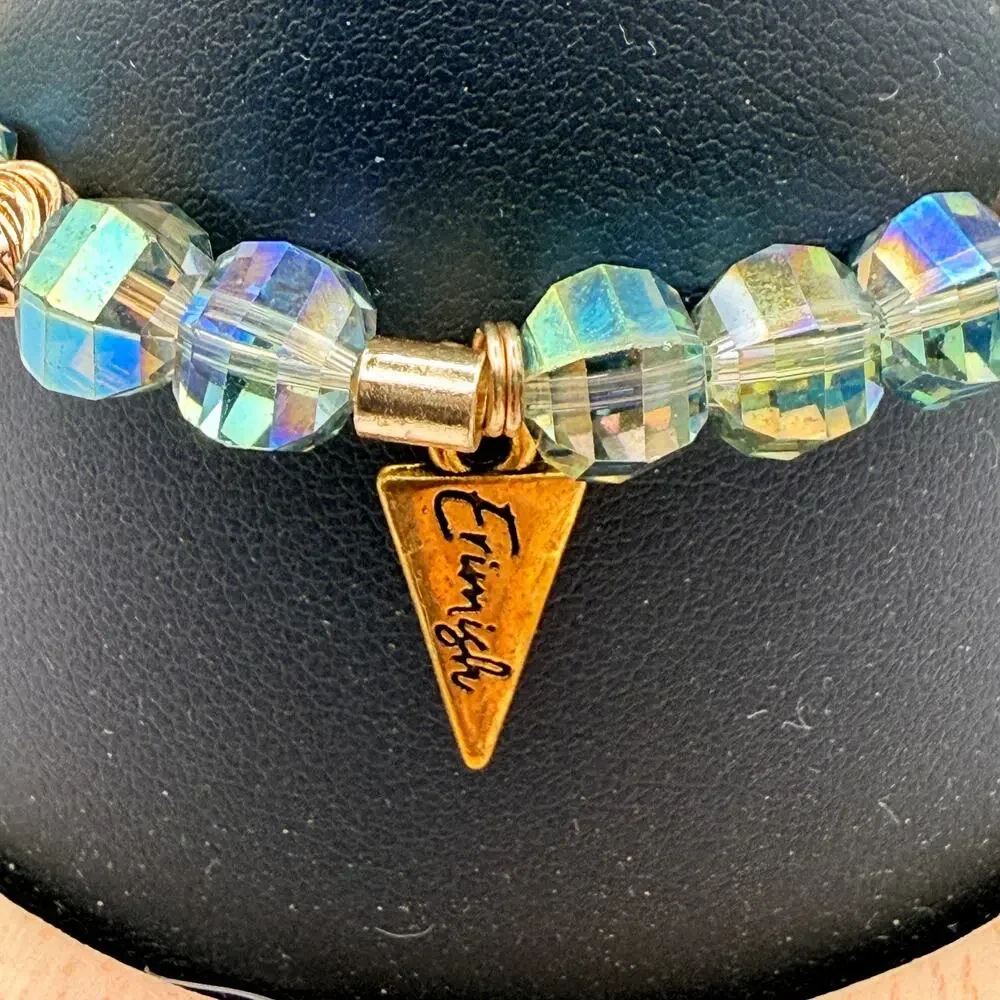 Erimish Blue Aurora Borealis Crystal Beaded Stacking Bracelet Stretch Gold Tone